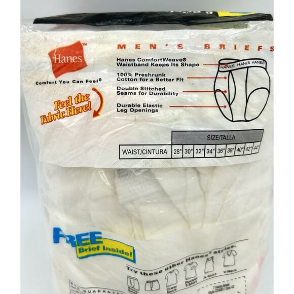Brand New Vintage 2000 Hanes Briefs Size 42 Underwear 7 Total Pair Sealed Y2K - Picture 6 of 8